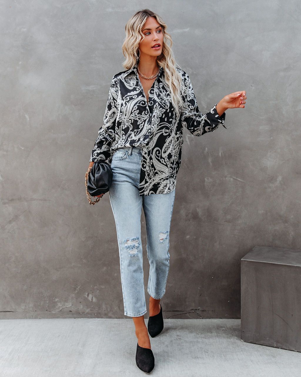 Silverton Satin Paisley Button Down Top - Black - FINAL SALE sold by Vici product image thumbnail 11