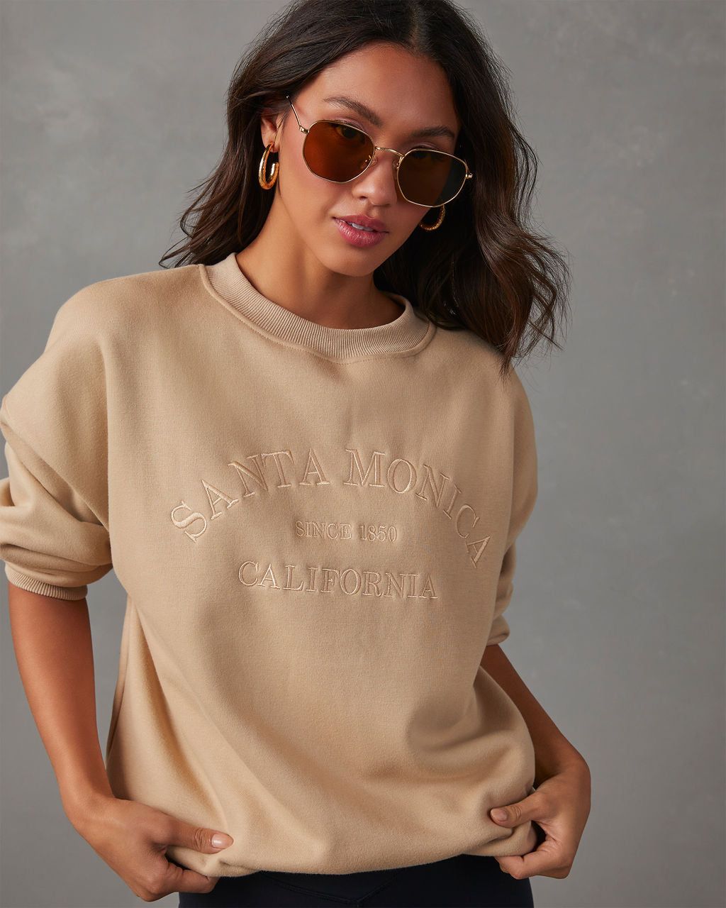 Santa Monica California Sweatshirt - Beige sold by Vici