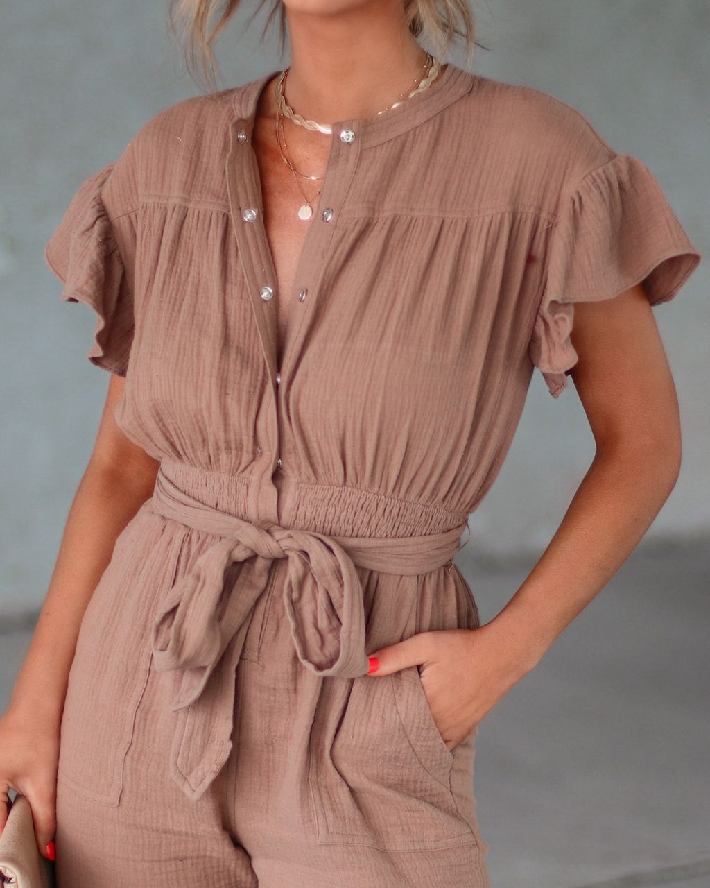Fatima Cotton Pocketed Flutter Sleeve Jumpsuit sold by Vici product image thumbnail 2
