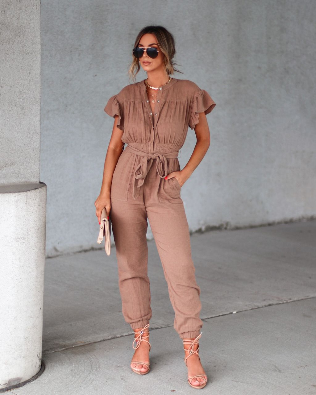Fatima Cotton Pocketed Flutter Sleeve Jumpsuit sold by Vici