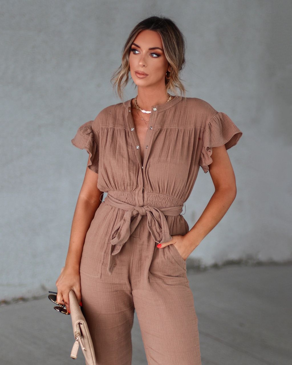 Fatima Cotton Pocketed Flutter Sleeve Jumpsuit sold by Vici product image thumbnail 3