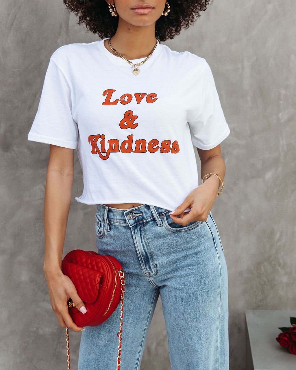 Love And Kindness Cropped Cotton Tee sold by Vici product image thumbnail 2
