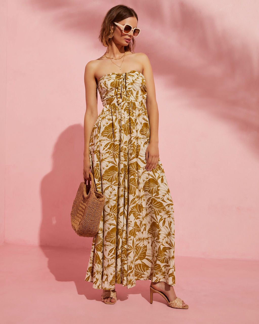 Desara Strapless Tropical Print Jumpsuit sold by Vici
