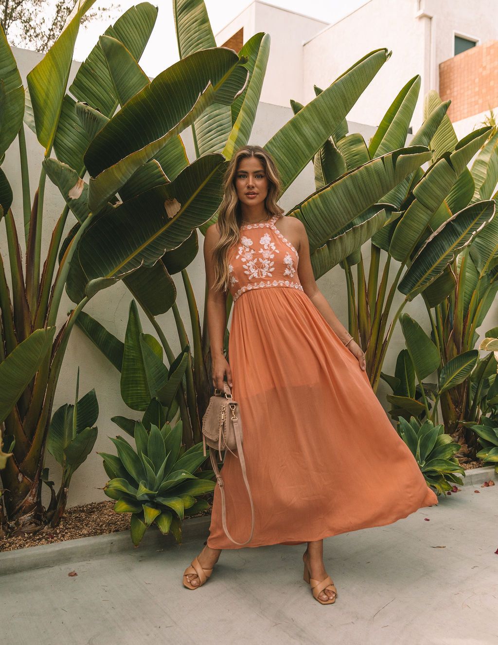 Club Tropicana Embroidered Maxi Dress - Salmon - LAST CHANCE sold by Vici product image thumbnail 3