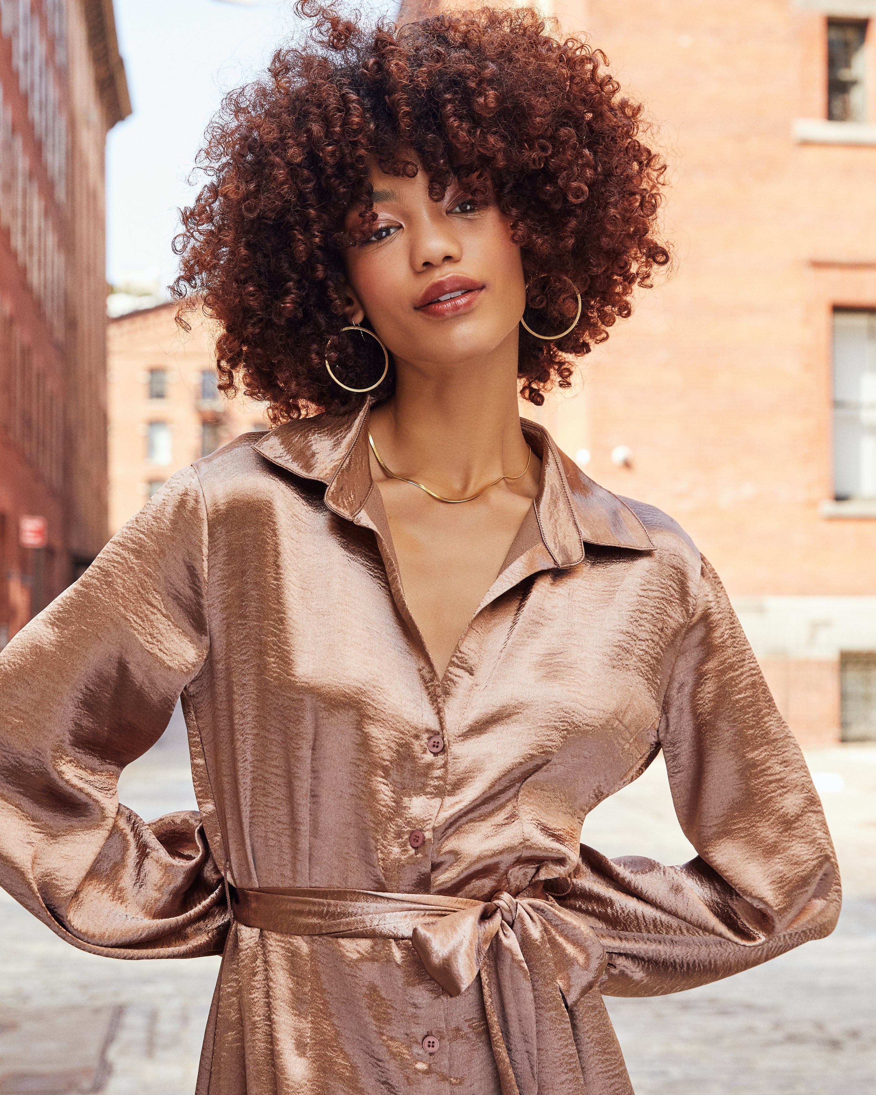 Reade Satin Button Down Shirt Dress - FINAL SALE sold by Vici product image thumbnail 10