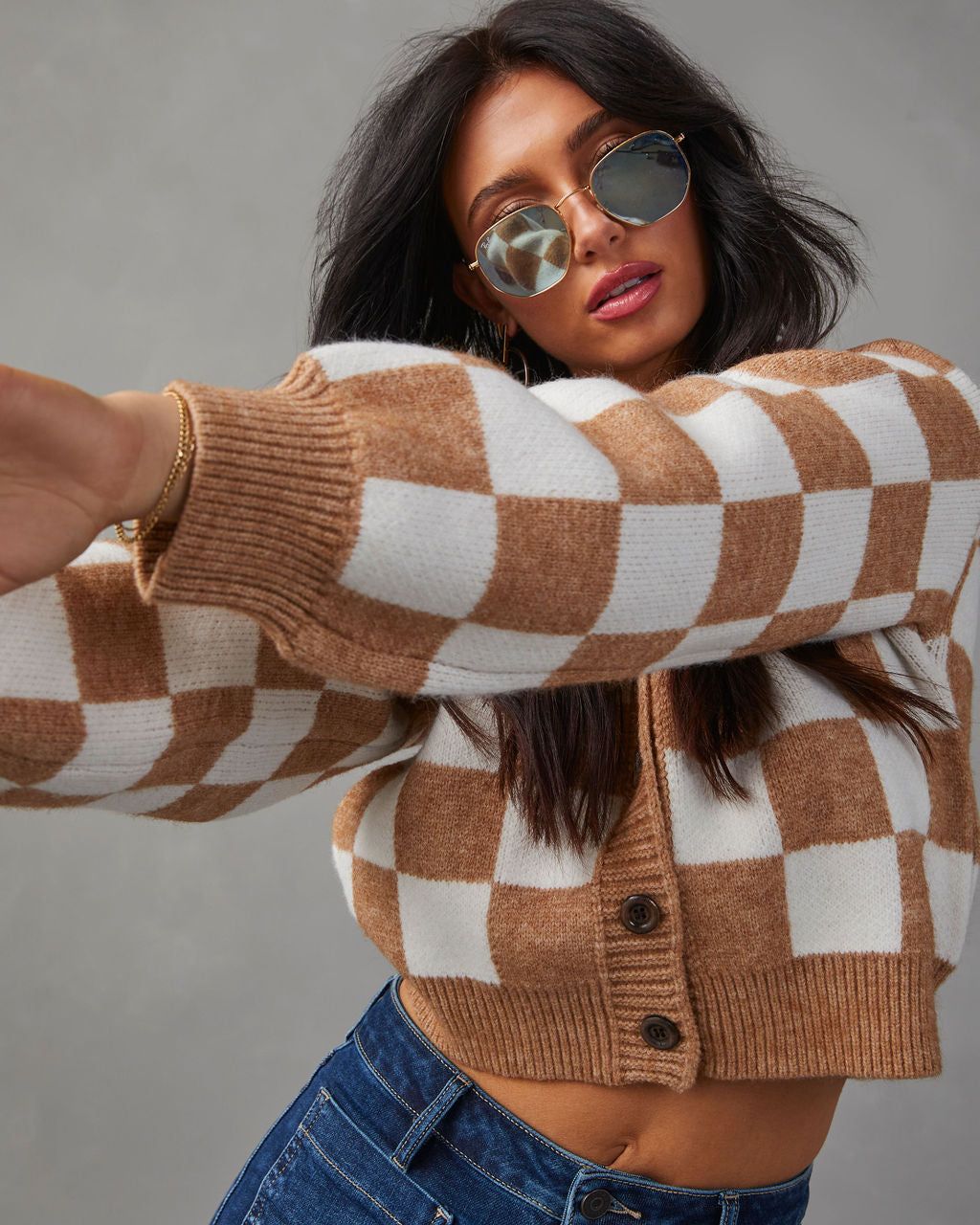 Checkmate Pocketed Knit Cardigan sold by Vici product image thumbnail 6