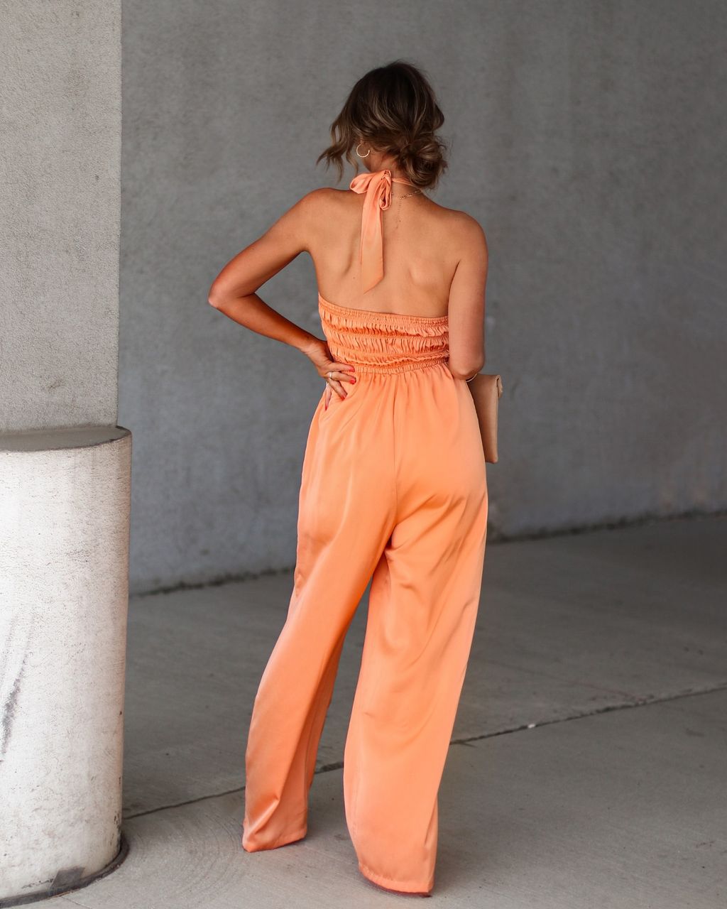 Aria Satin Smocked Pocketed Jumpsuit sold by Vici product image thumbnail 4