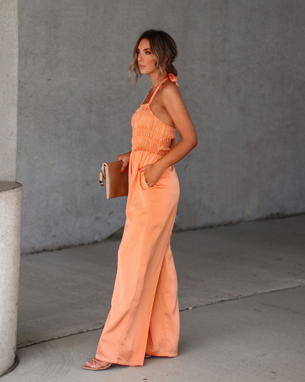 Aria Satin Smocked Pocketed Jumpsuit sold by Vici product image thumbnail 5