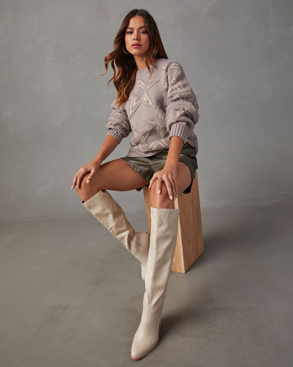 Celestial Chic Star Embossed Sweater - Mocha sold by Vici product image thumbnail 6
