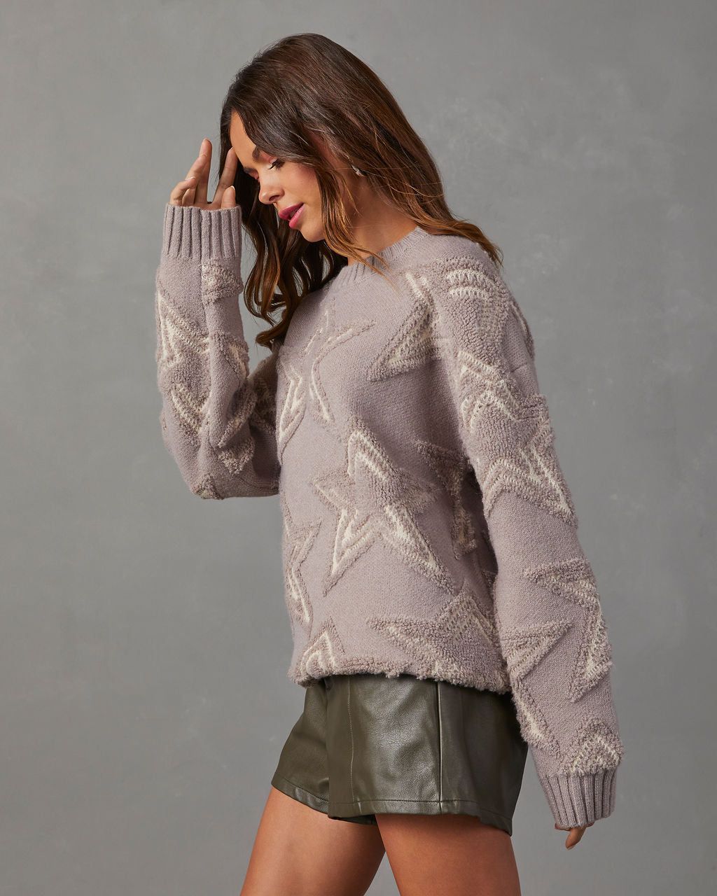 Celestial Chic Star Embossed Sweater - Mocha sold by Vici product image thumbnail 3