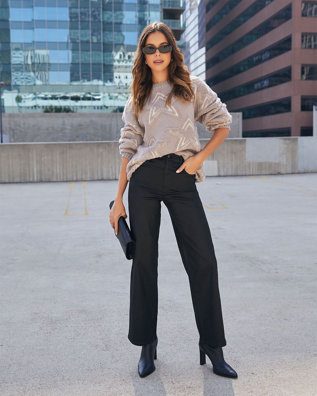 Celestial Chic Star Embossed Sweater - Mocha sold by Vici