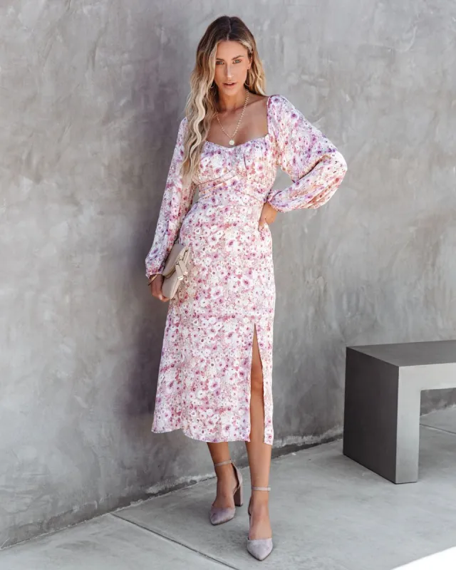 Cherry Blossom Balloon Sleeve Midi Dress sold by Vici