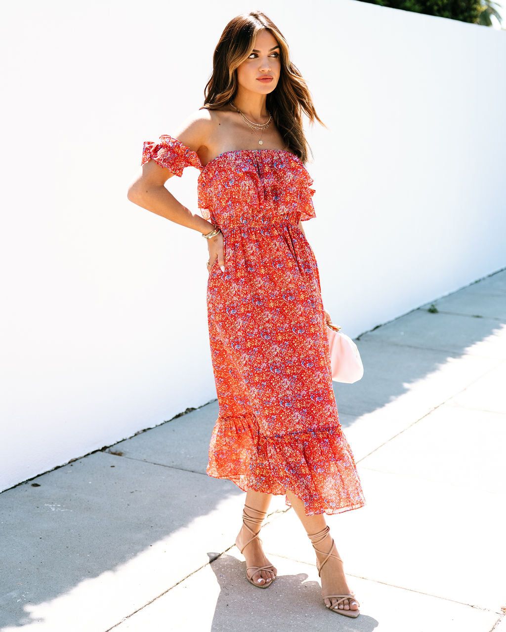 Santana Floral Tiered Off The Shoulder Midi Dress - FINAL SALE sold by Vici product image thumbnail 6