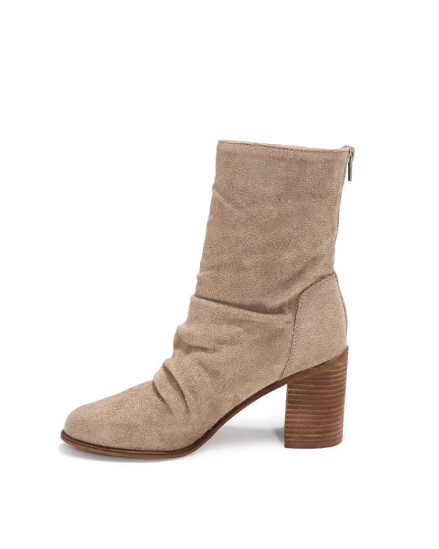 Ximena Faux Suede Heeled Bootie - Taupe - FINAL SALE sold by Vici