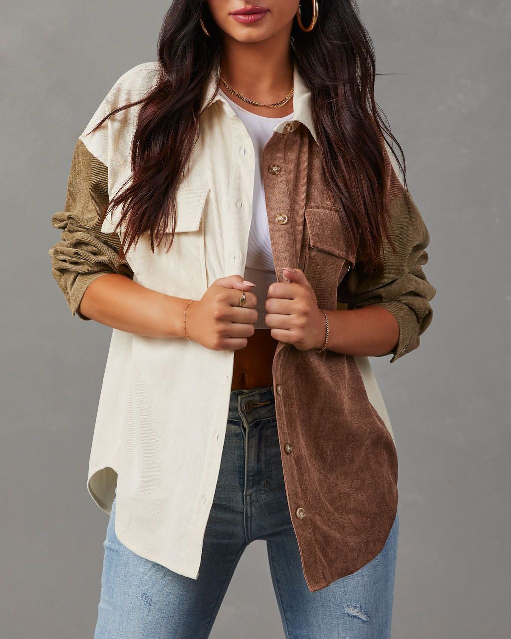 Connolly Corduroy Colorblock Button Down Top sold by Vici product image thumbnail 5
