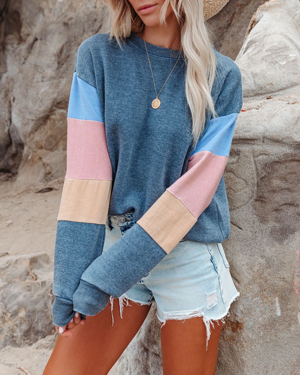 Zelie Cotton Blend Colorblock Pullover - Multi - SALE sold by Vici product image thumbnail 7