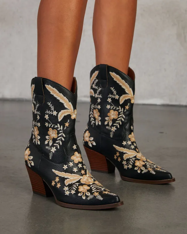 Full Bloom Embroidered Floral Western Bootie sold by Vici