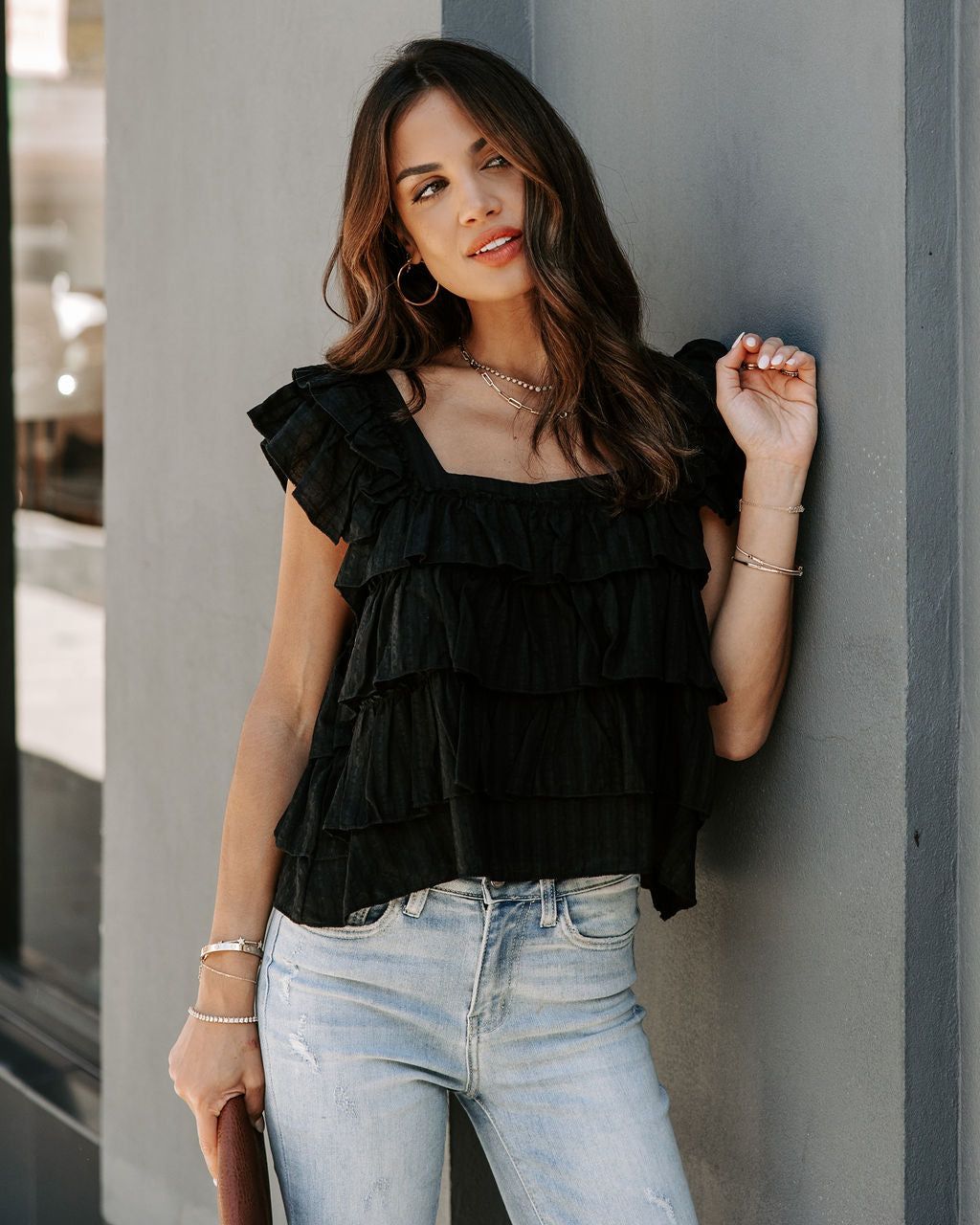 Piedmont Cotton Tiered Top - Black - FINAL SALE sold by Vici