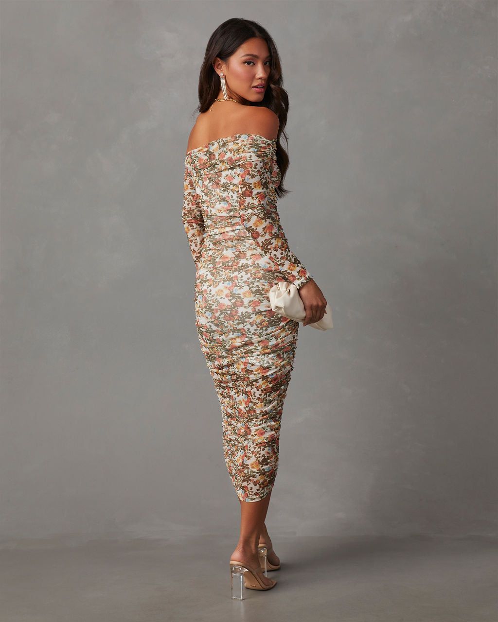 Desiato Floral Off The Shoulder Midi Dress - Nude sold by Vici product image thumbnail 4