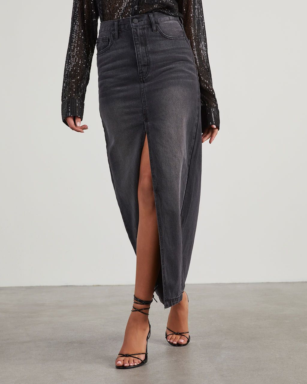 Abby Slit Denim Maxi Skirt sold by Vici product image thumbnail 4