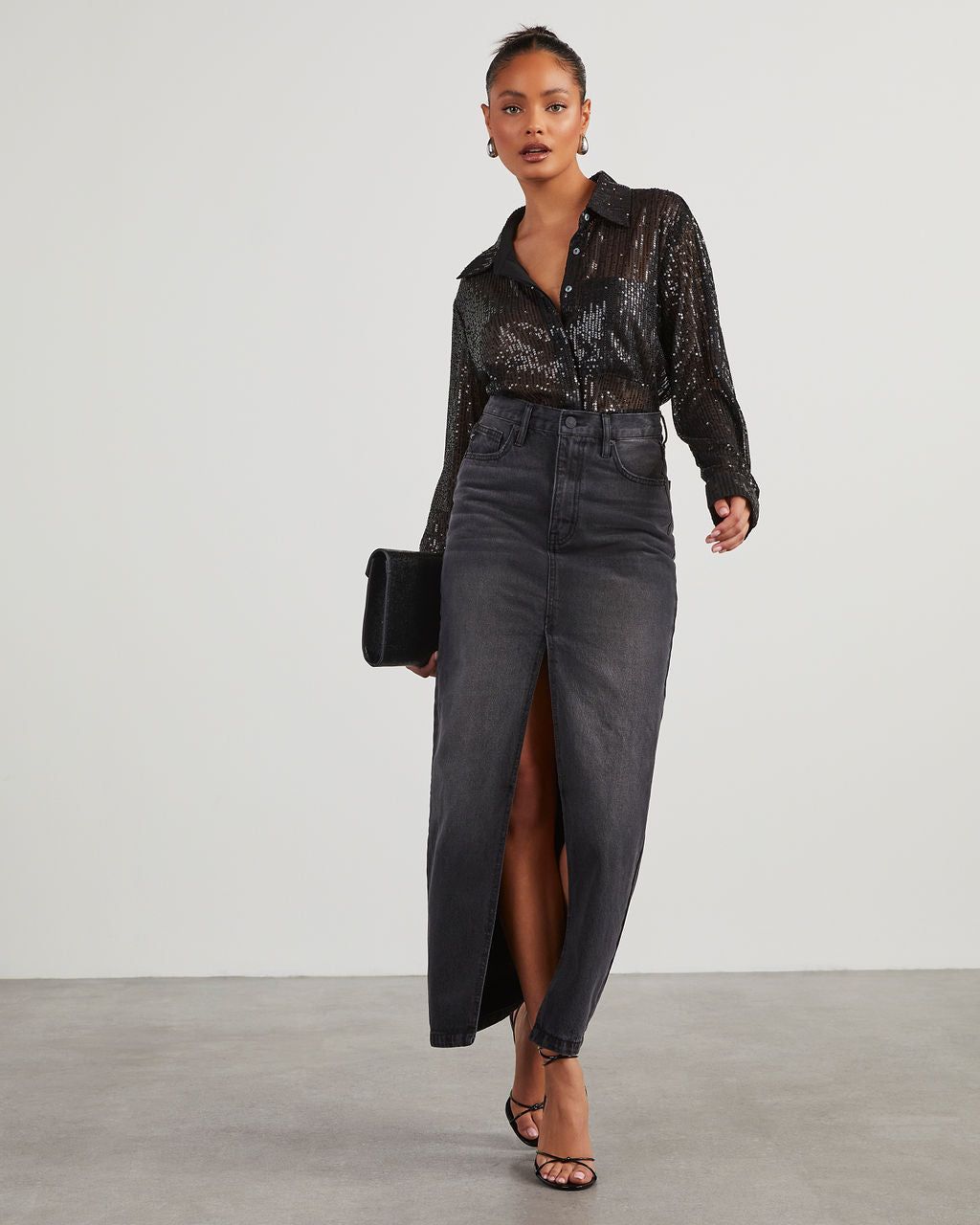 Abby Slit Denim Maxi Skirt sold by Vici product image thumbnail 3
