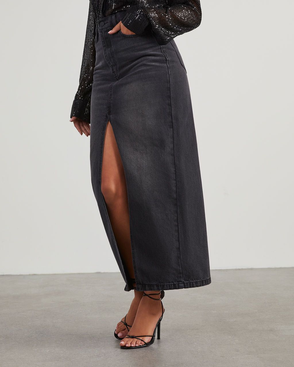 Abby Slit Denim Maxi Skirt sold by Vici product image thumbnail 5