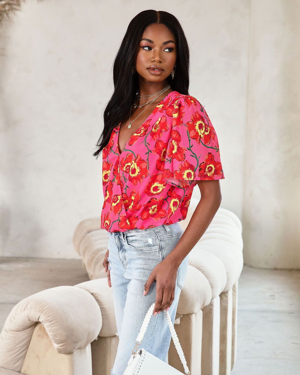 Kaliana Floral Flutter Sleeve Bodysuit sold by Vici product image thumbnail 5