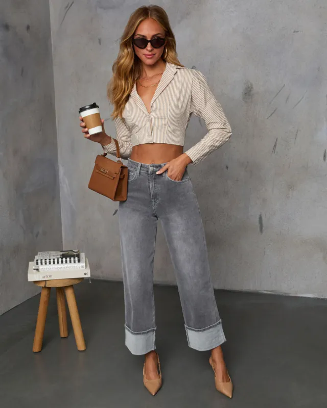 Bowie Cropped Striped Collared Top made by Vici