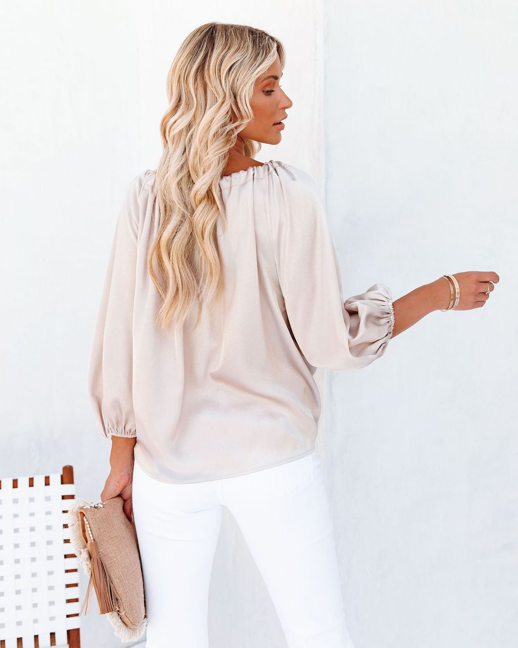 Everly Satin Drawstring Blouse - Champagne - LAST CHANCE sold by Vici product image thumbnail 2