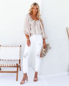 Everly Satin Drawstring Blouse - Champagne - LAST CHANCE sold by Vici