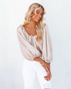 Everly Satin Drawstring Blouse - Champagne - LAST CHANCE sold by Vici