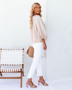 Everly Satin Drawstring Blouse - Champagne - LAST CHANCE sold by Vici