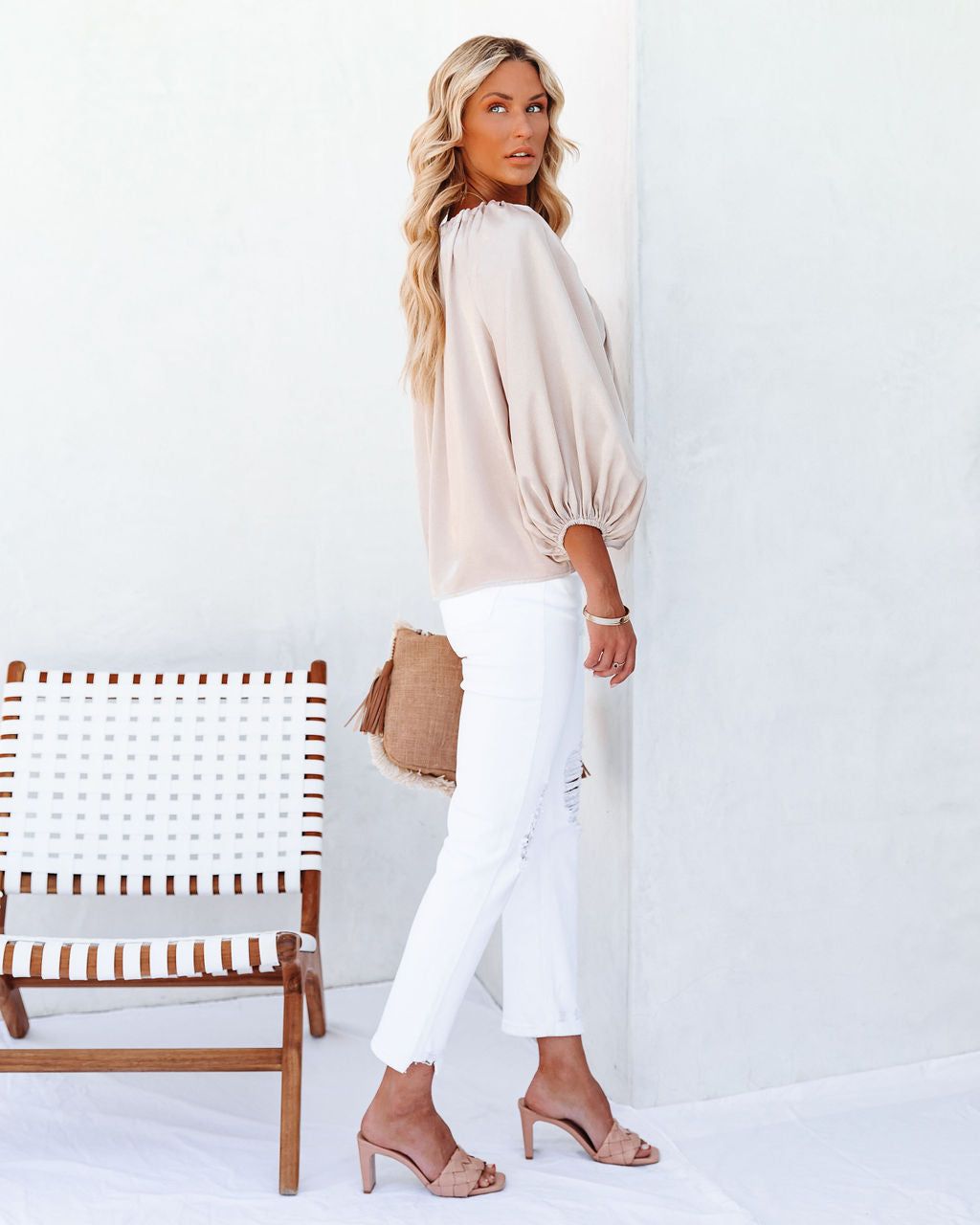 Everly Satin Drawstring Blouse - Champagne - LAST CHANCE sold by Vici product image thumbnail 8