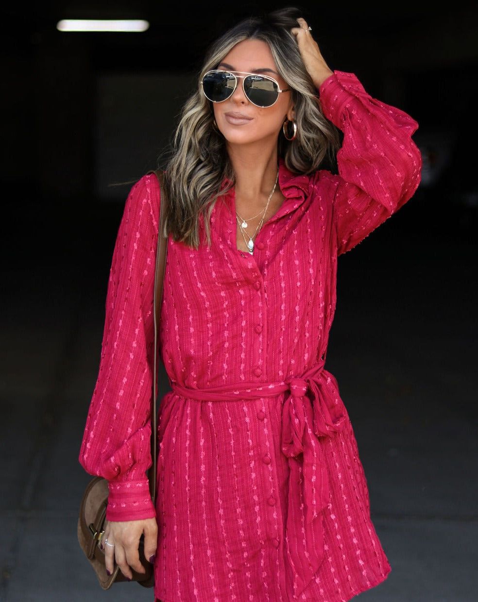 Twaine Textured Button Down Shirt Dress sold by Vici product image thumbnail 5