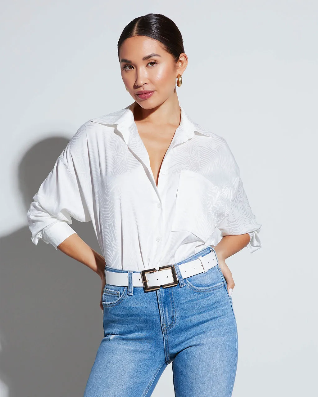 Sherlyn Satin Embossed Button Down Top sold by Vici product image thumbnail 5