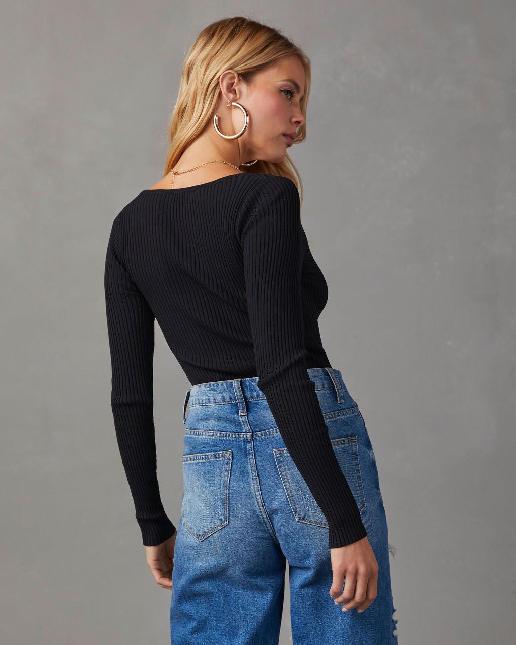 Marcey Ribbed Long Sleeve Top - Black sold by Vici product image thumbnail 4