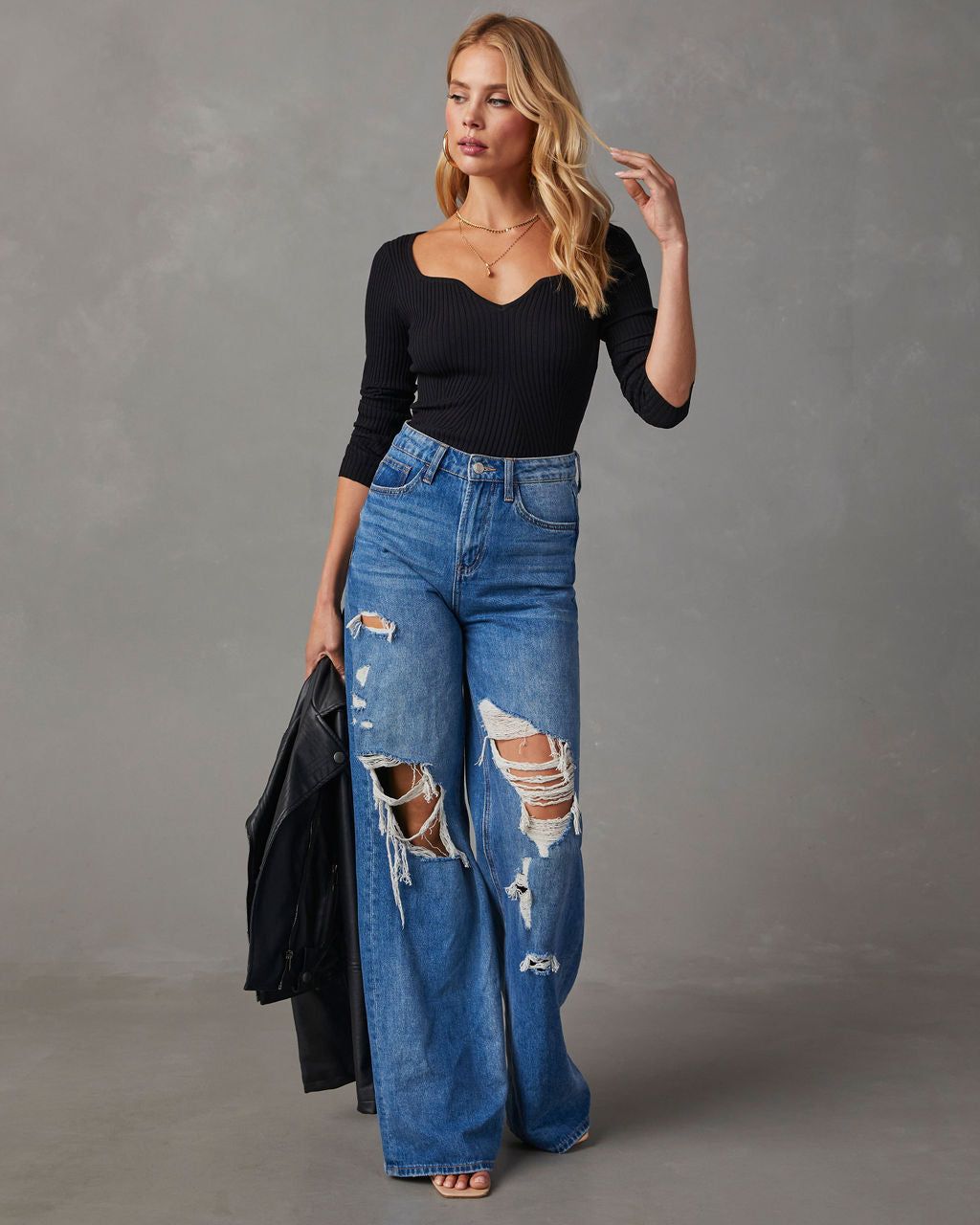 Marcey Ribbed Long Sleeve Top - Black sold by Vici product image thumbnail 3