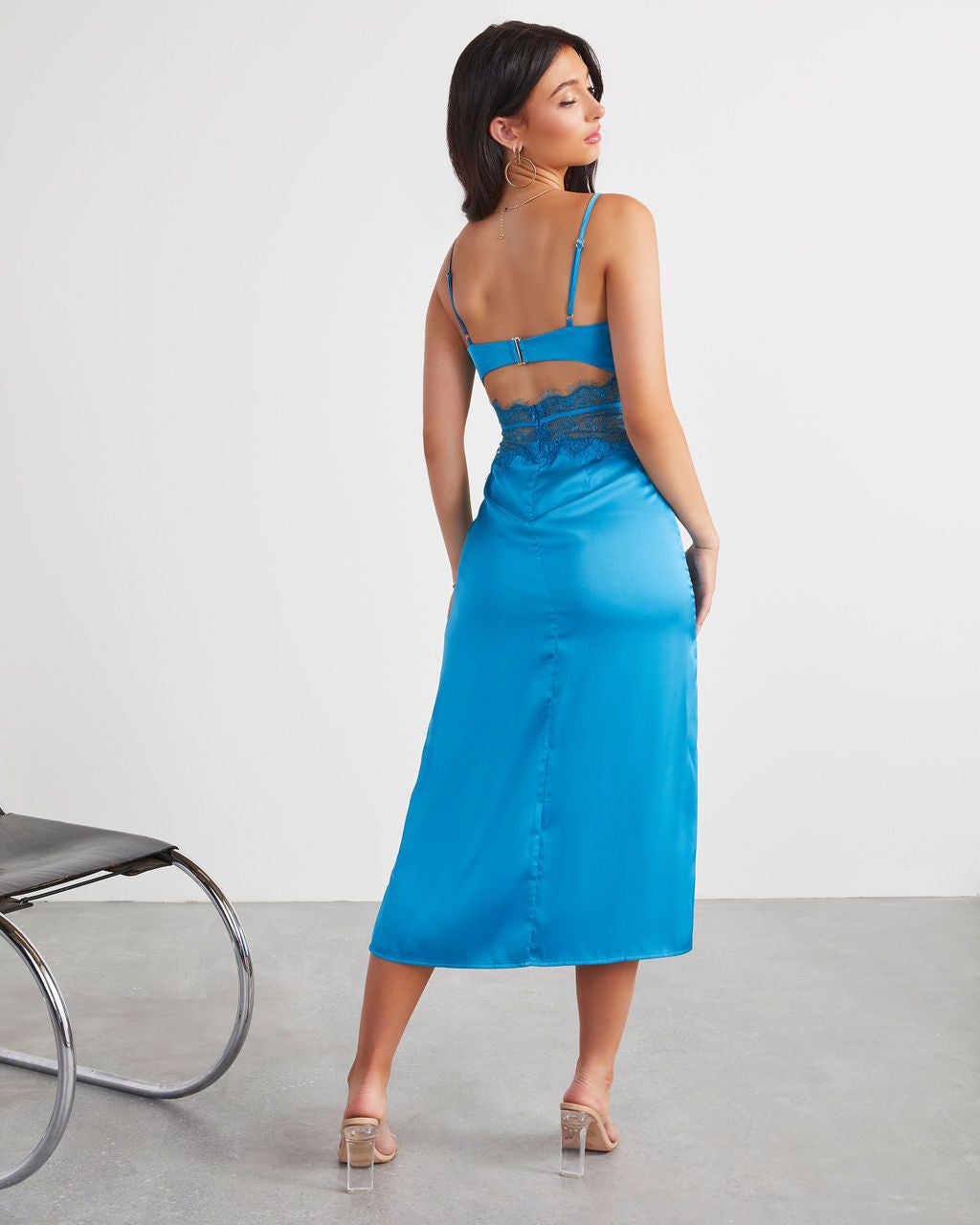 Modern Day Love Satin Lace Cutout Midi Dress - Blue sold by Vici product image thumbnail 4