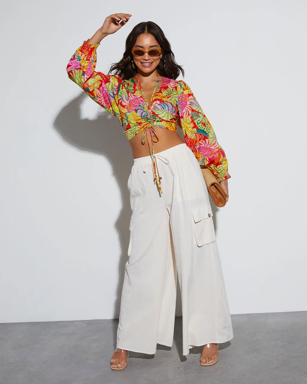 Kama Tropical Ruched Long Sleeve Top sold by Vici product image thumbnail 4