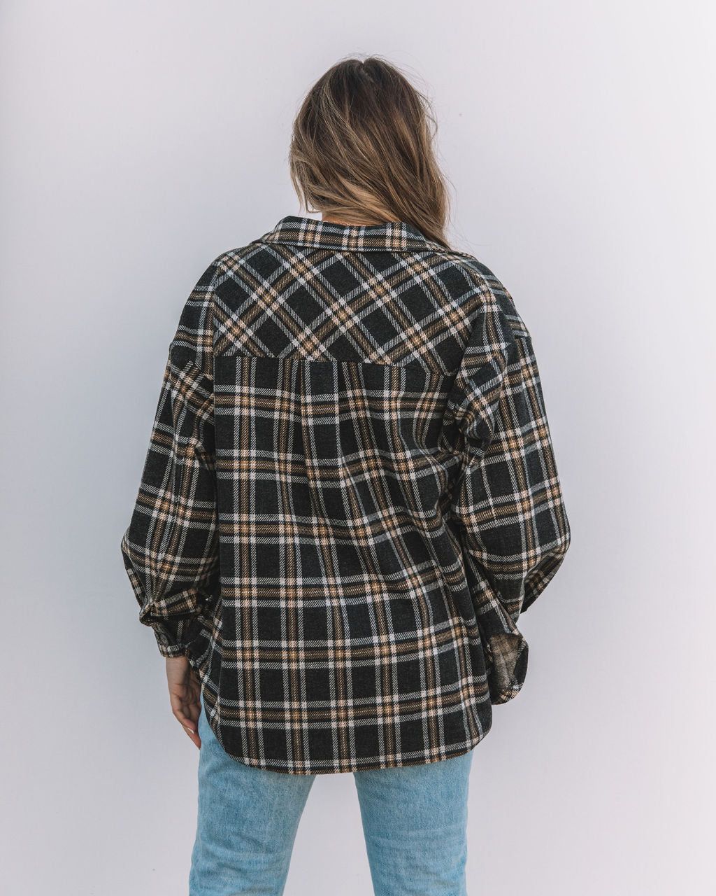 Hearst Pocketed Plaid Button Down Shacket - Charcoal - FINAL SALE sold by Vici product image thumbnail 2