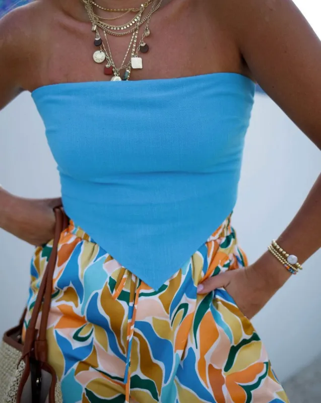 Bahama Breeze Tie Handkerchief Top - Electric Blue - FINAL SALE sold by Vici