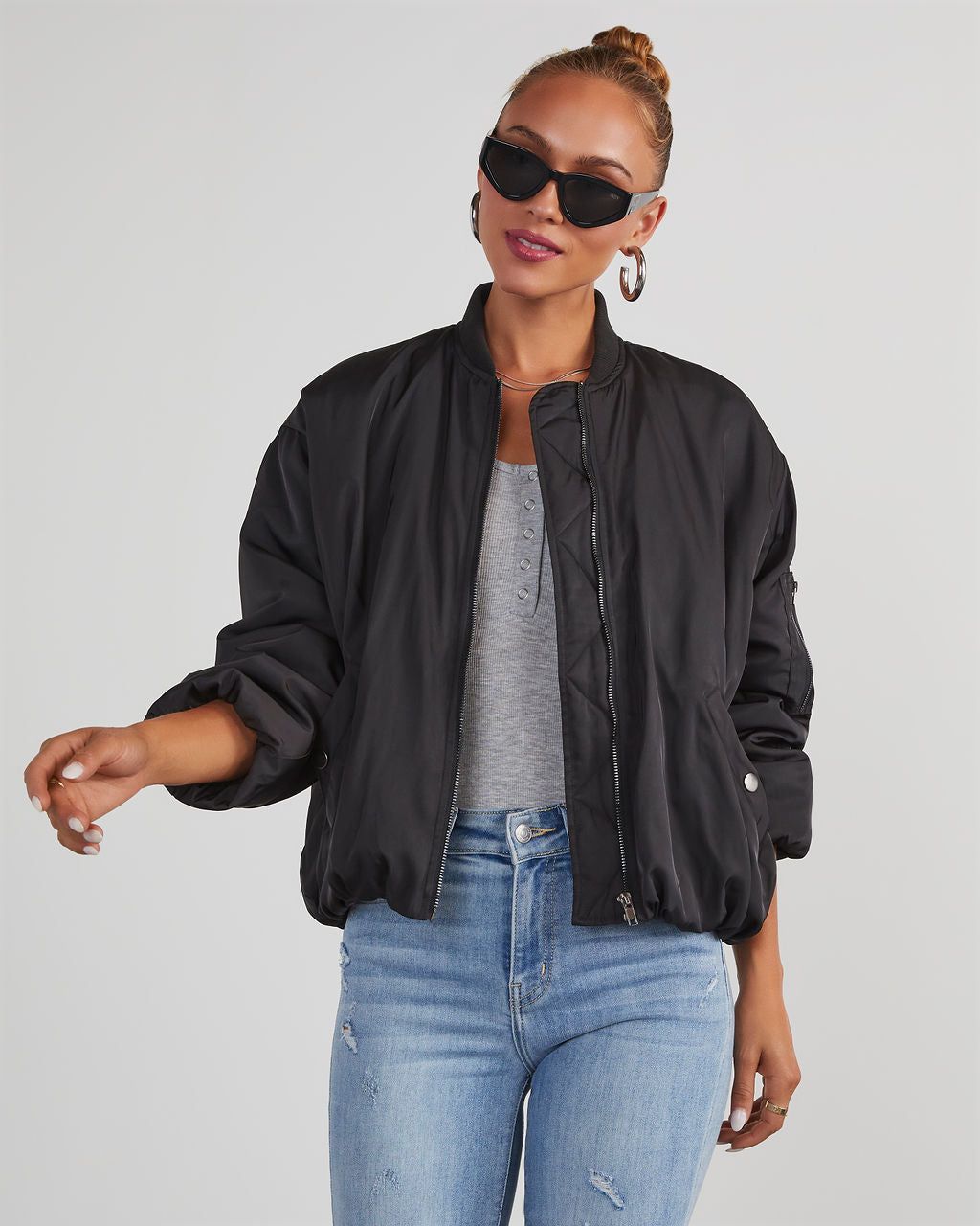 Mckenna Oversized Bomber Jacket - Black sold by Vici product image thumbnail 5