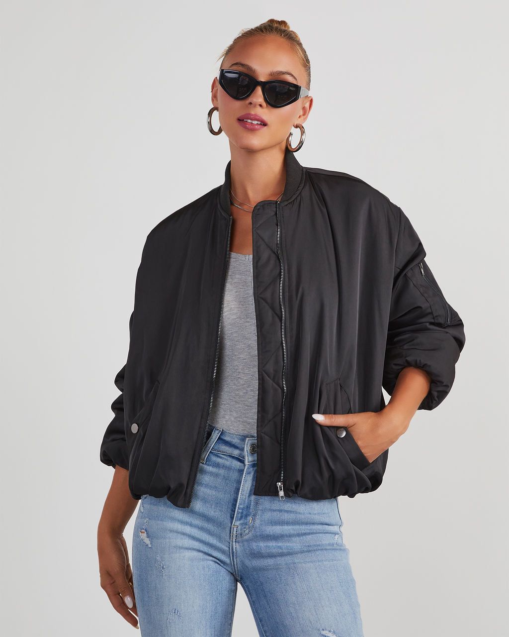 Mckenna Oversized Bomber Jacket - Black sold by Vici product image thumbnail 2
