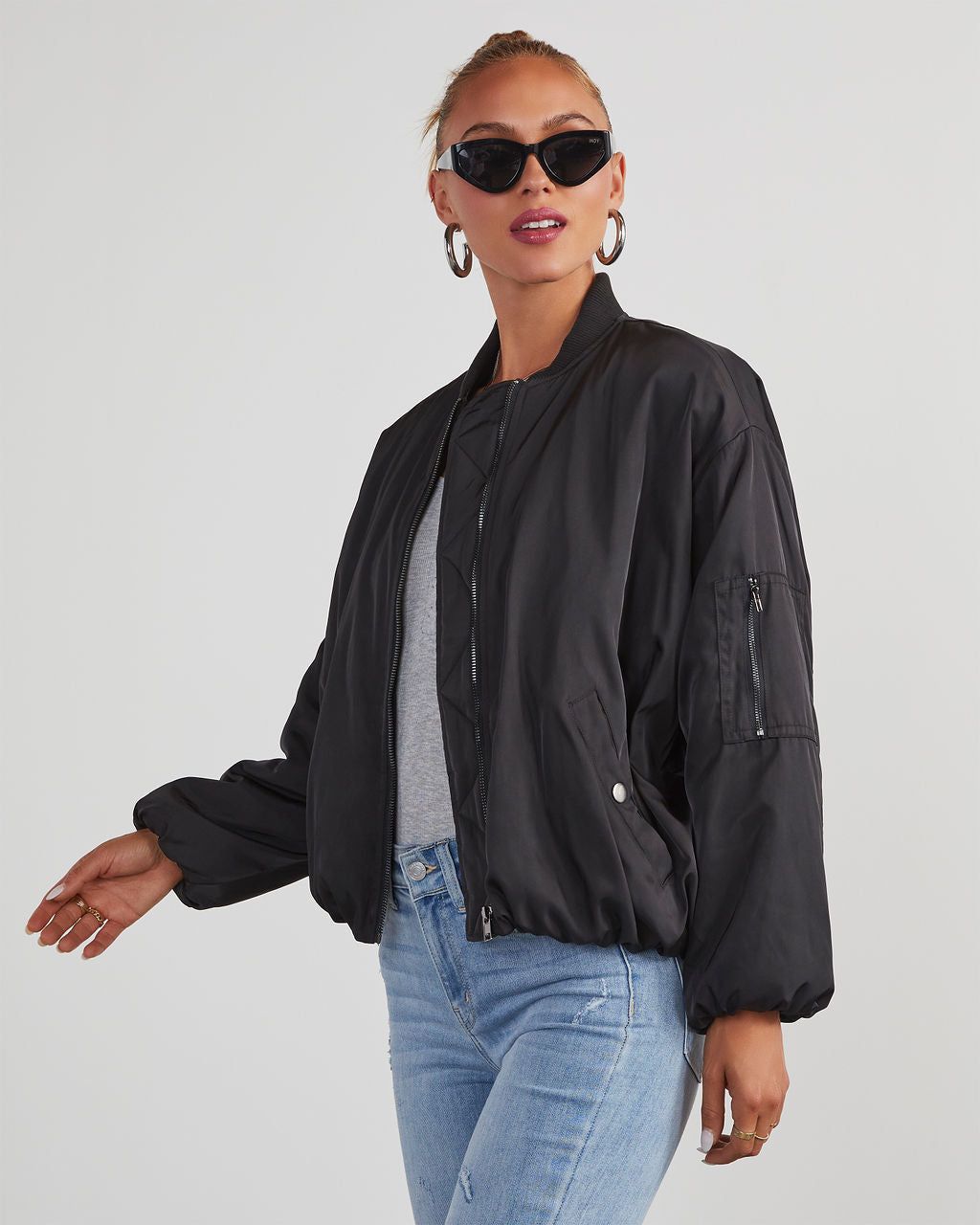 Mckenna Oversized Bomber Jacket - Black sold by Vici product image thumbnail 3