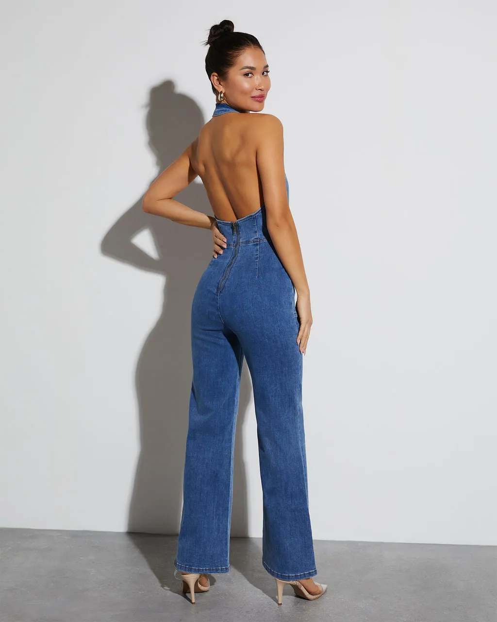 Ali Halter Denim Jumpsuit sold by Vici product image thumbnail 5