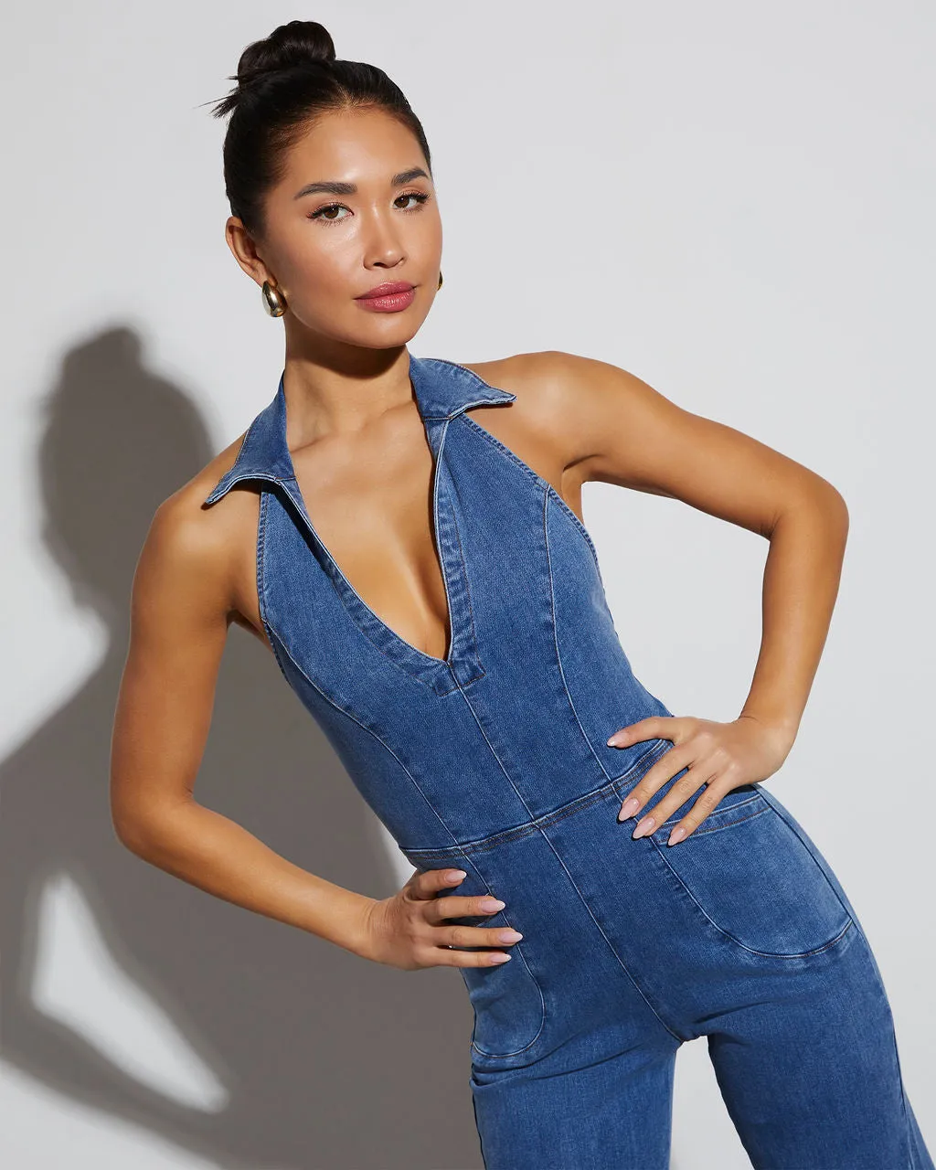 Ali Halter Denim Jumpsuit sold by Vici product image thumbnail 3