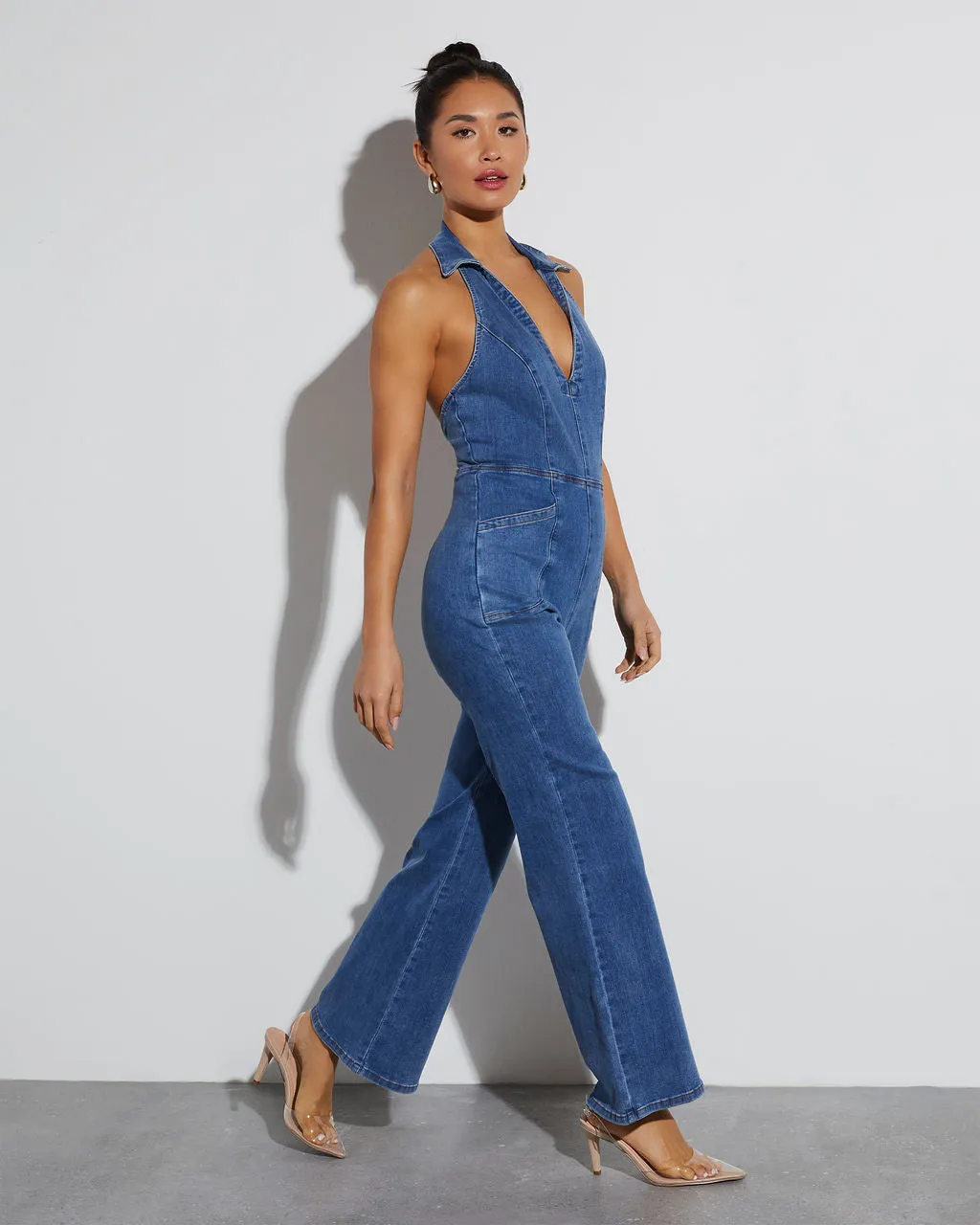 Ali Halter Denim Jumpsuit sold by Vici product image thumbnail 4