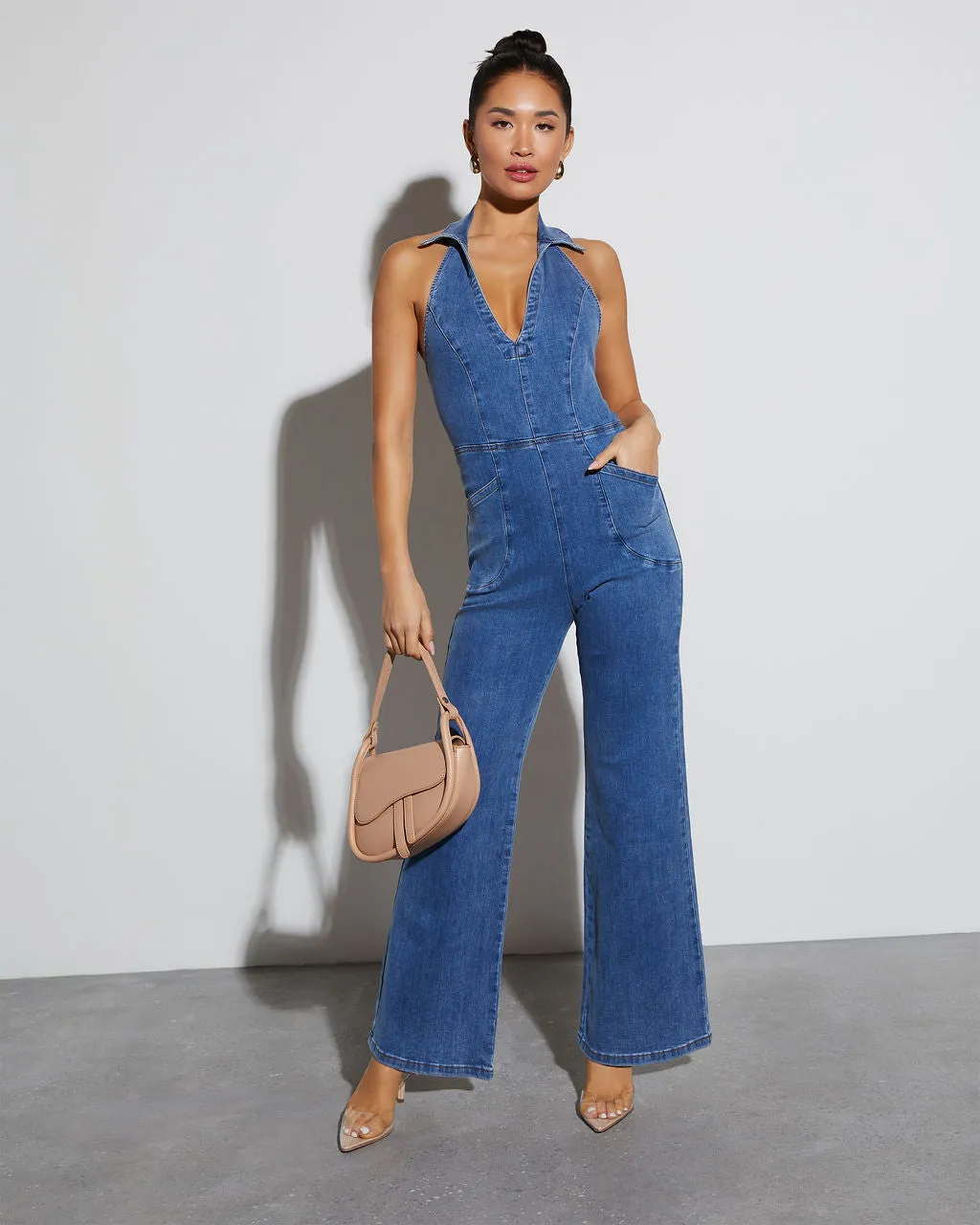 Ali Halter Denim Jumpsuit sold by Vici product image thumbnail 2