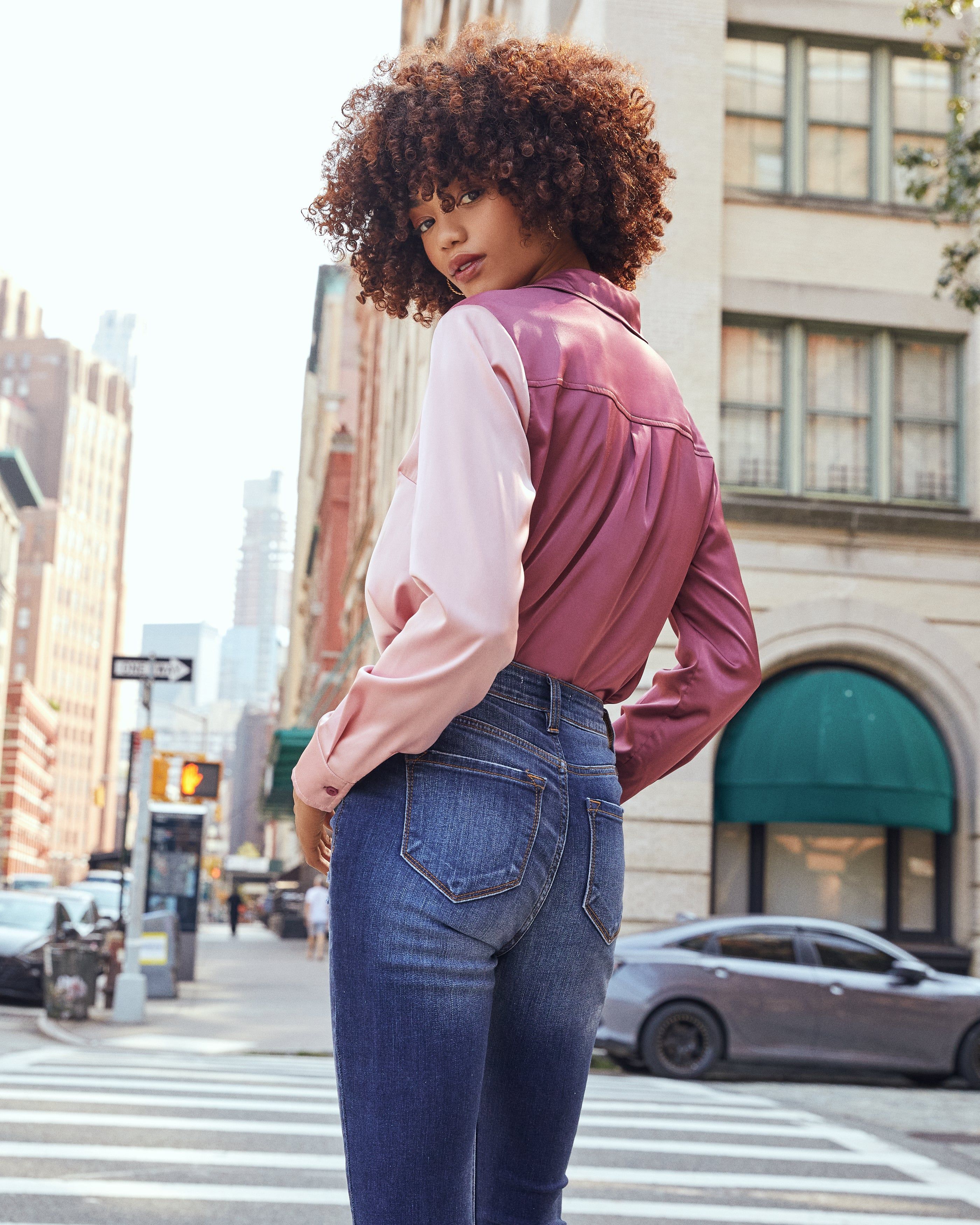 Macy Satin Colorblock Button Down Blouse - Pink - FINAL SALE sold by Vici product image thumbnail 2