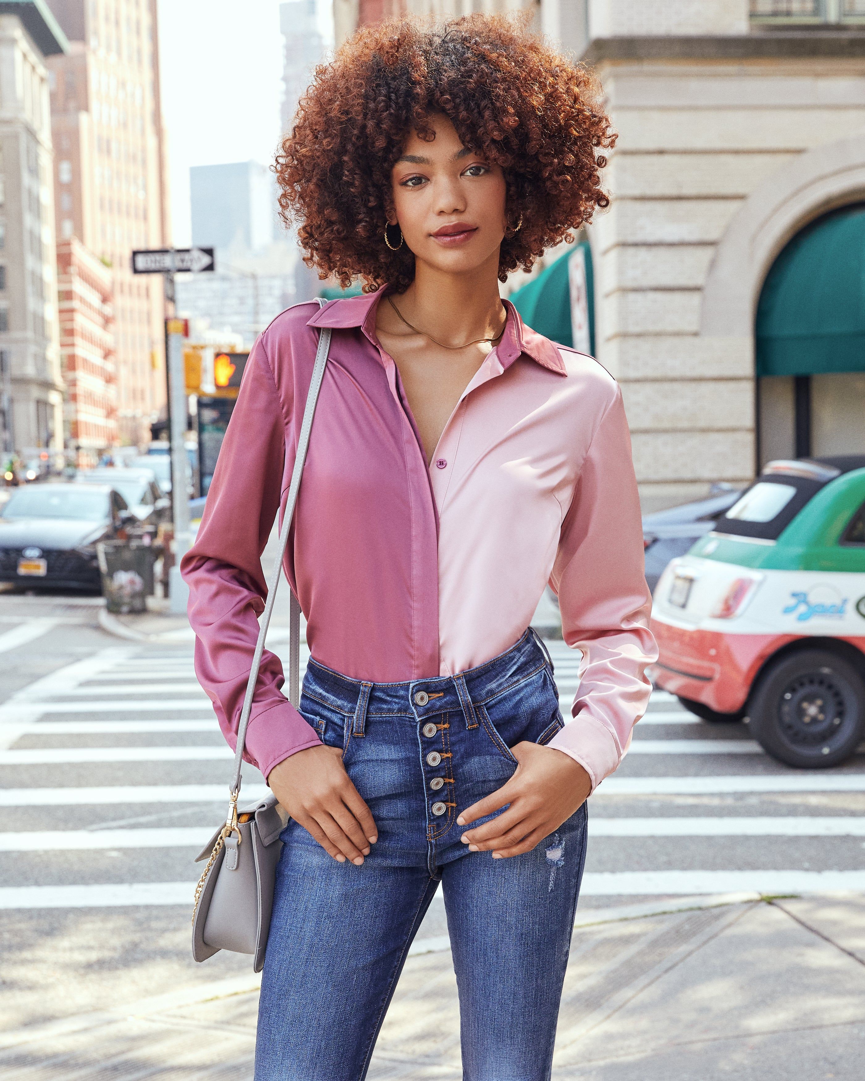 Macy Satin Colorblock Button Down Blouse - Pink - FINAL SALE sold by Vici product image thumbnail 9